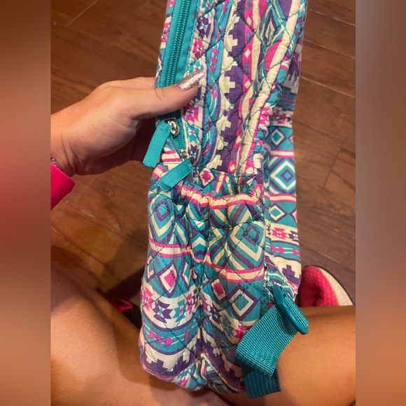 Lilly Reese Teal Pink Striped Back Pack Bookbag Purse - Picture 4 of 9